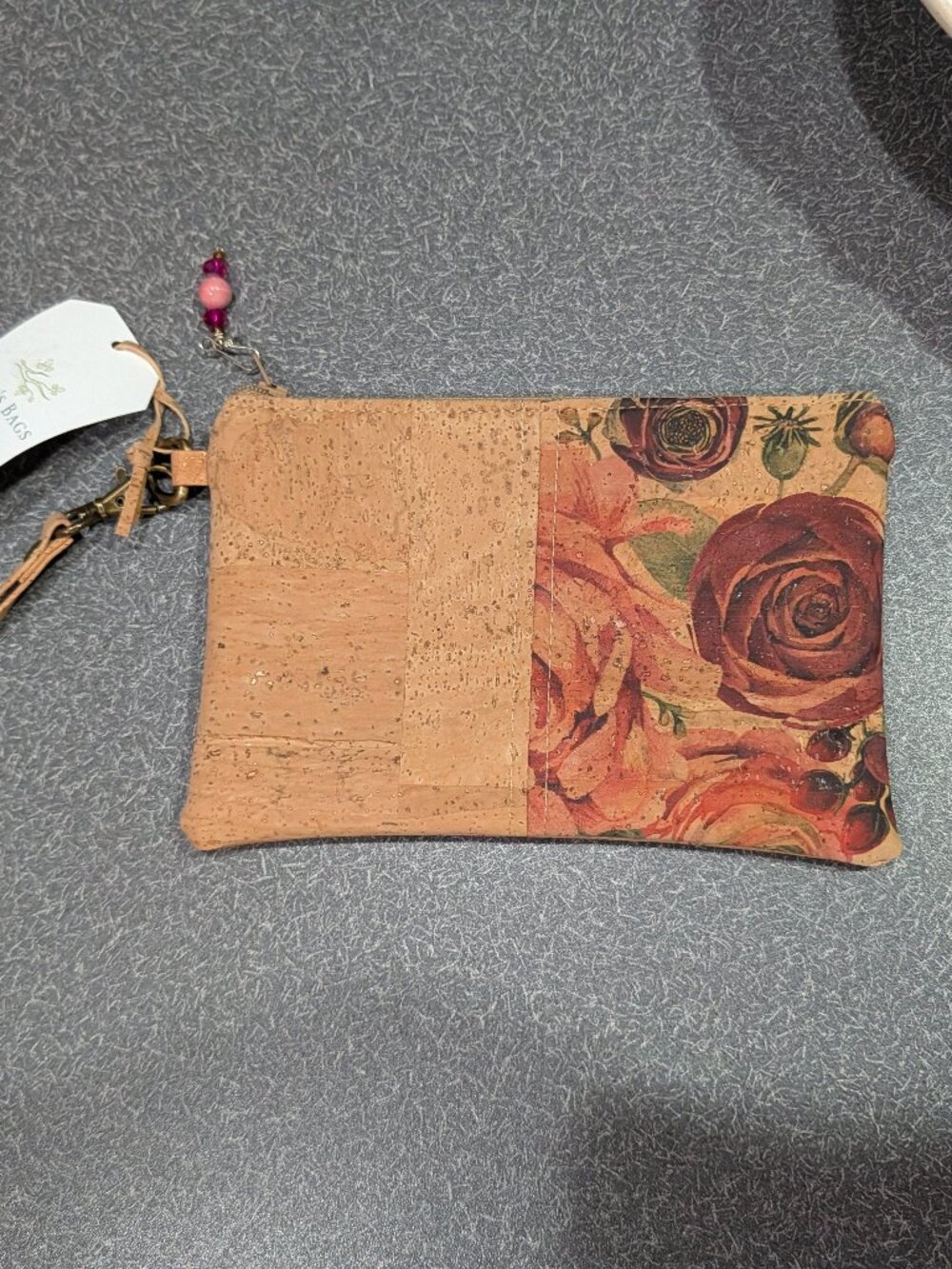Bozieโs Bags Floral Cork Vegan Wristlet Clutch NWT